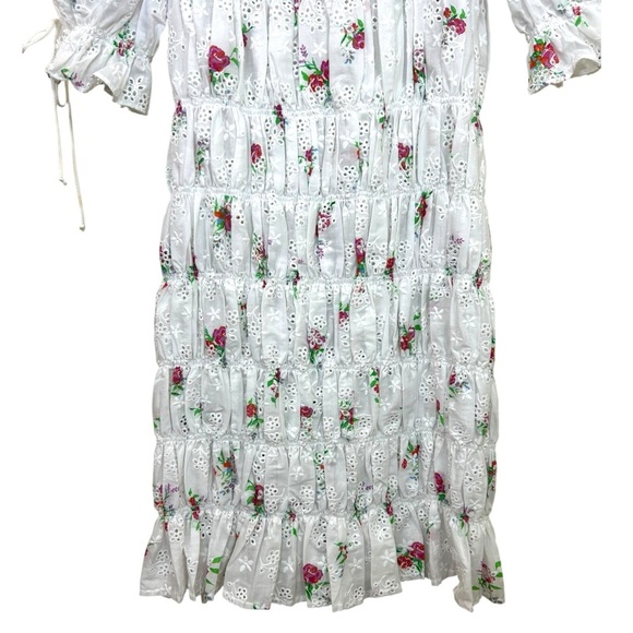 For Love & Lemons - Women’s ‘Tarte’ Eyelet Smocked Mini Dress - White, Small - Picture 14 of 16